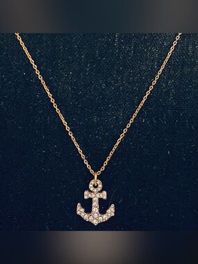 Vintage Juicy Couture Anchor Necklace Gold Tone w/Rhinestones 18” Nautical